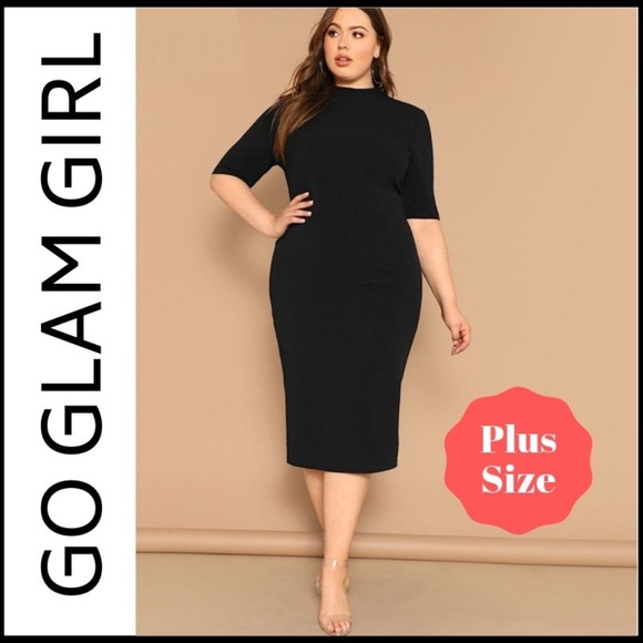 plus size black bodycon midi dress